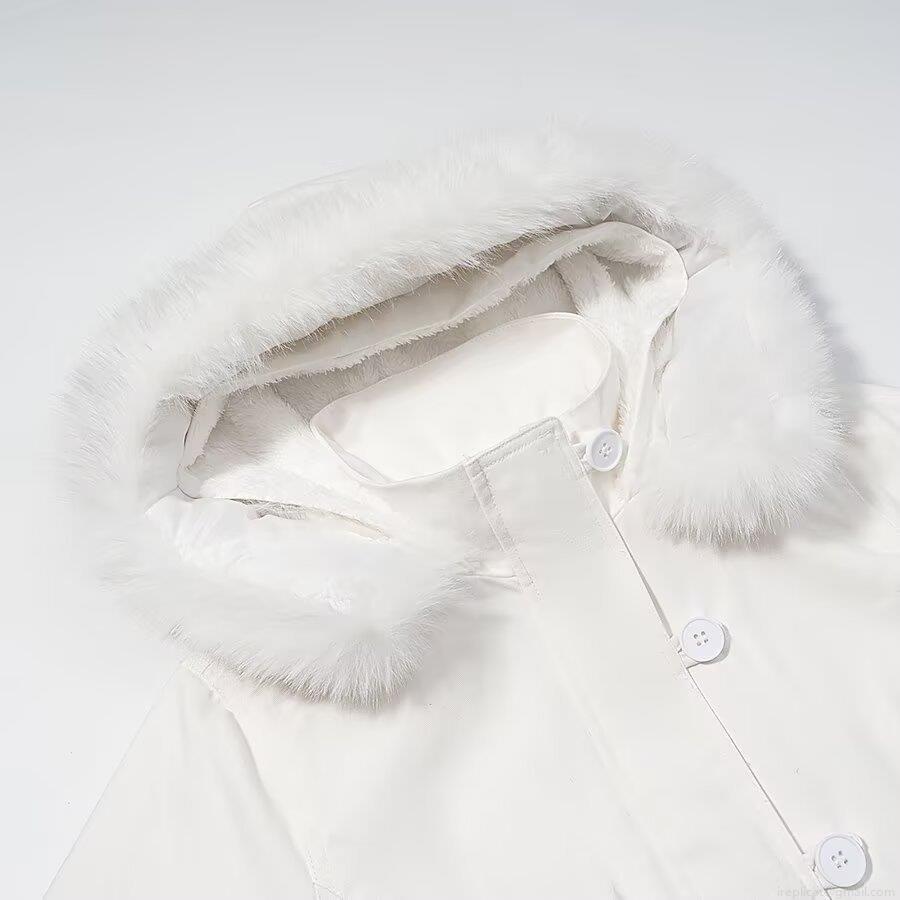 Women's Short Puffer Jacket With Detachable Faux Fur Collar Hooded Long Sleeve Zipper Pocket Solid Color Winter Warm Coat Streetwear