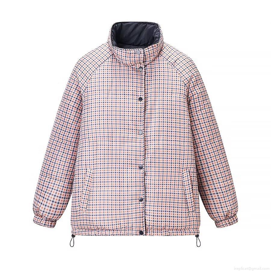 Women's Reversible Puffer Jacket Quilted Padded Winter Coat With Plaid Lining Stand Collar Long Sleeve Windproof Warm Outwear For Daily Streetwear Lady