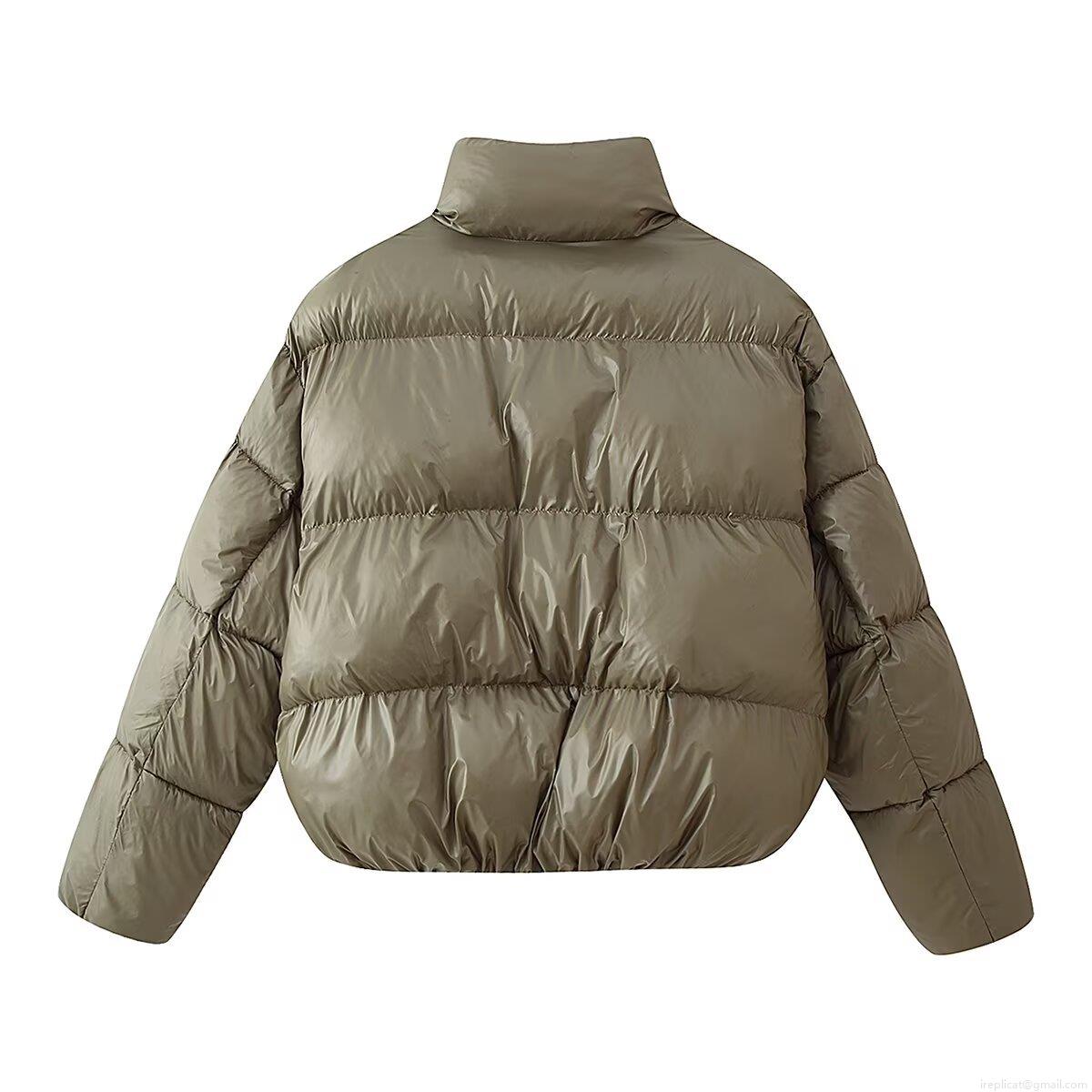 Women's Fashion Stand Collar Puffer Cotton Jacket Short Button Quilted Coat Windproof Warm Long Sleeve Streetwear Outerwear For Women