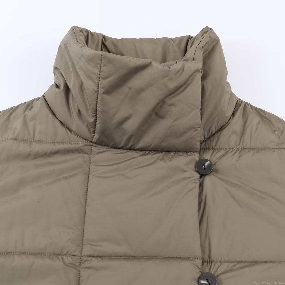 Women's Quilted Padded Jacket Polyester Long Sleeve Stand Collar Single Breasted Coat With Belt Winter Warm Streetwear Loose Outerwear
