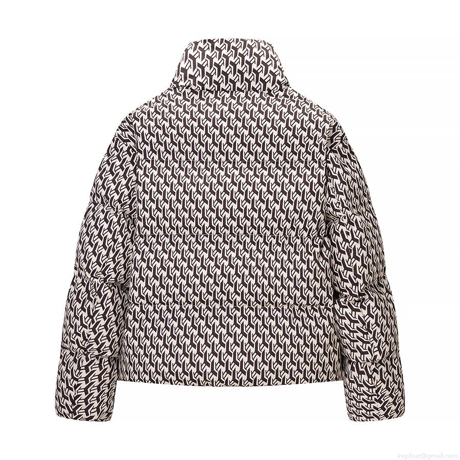 Women's Winter Puffer Jacket Stand Collar Geometric Y-Shape Monogram Print Long Sleeve Warm Quilted Outerwear Coat For Autumn Winter Streetwear