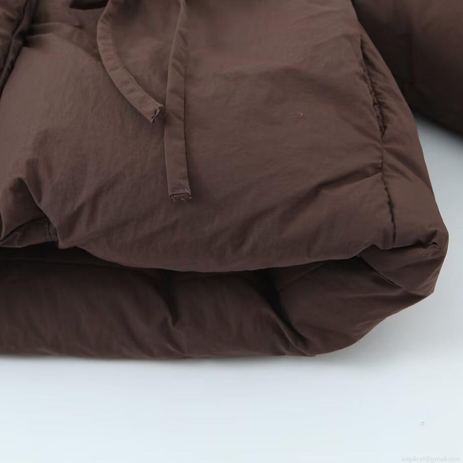 Women Casual Solid Thickened Puffer Jacket Stand Collar Tie Waist Loose Polyester Cotton Padded Coat Winter Warm Outerwear Streetwear