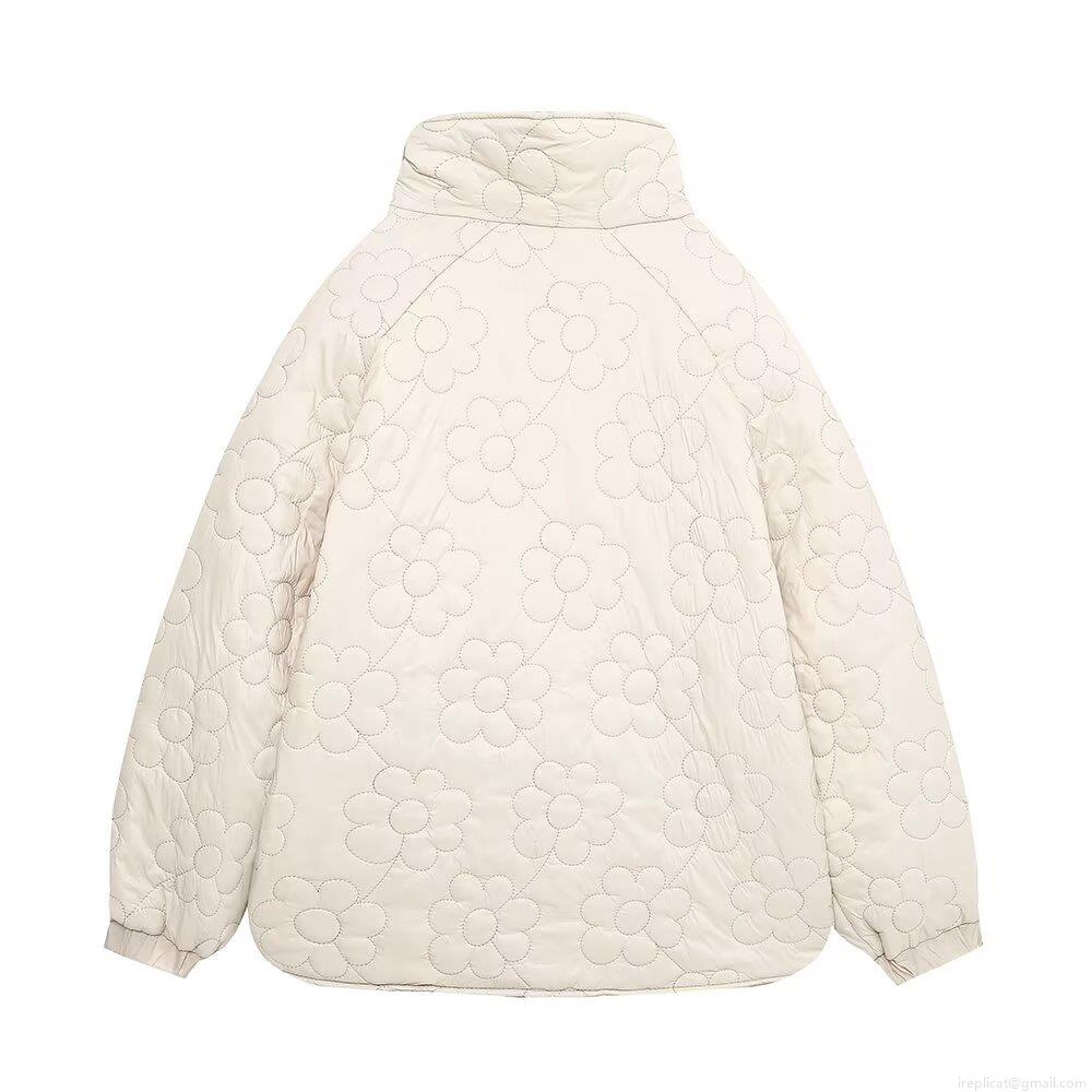 Women's Fashion Flower Shape Quilted Jacket High Neck Button Down Puffer Coat With Polyester Cotton Filling Casual Winter Autumn Streetwear Outerwear For Women