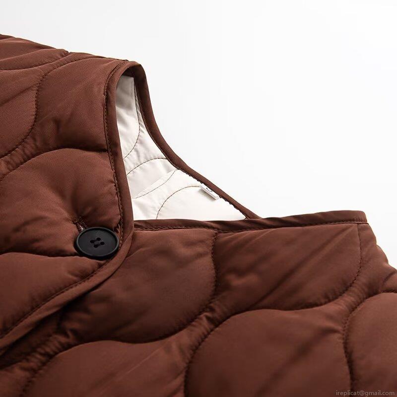 Women's Casual Quilted Padded Jacket Round Neck Button Down Polyester Warm Outerwear Streetwear Style Coat For Autumn Winter