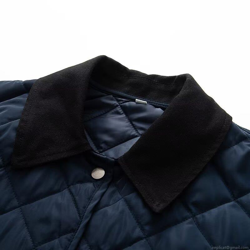 Women Navy Blue Diamond Quilted Jacket Contrast Corduroy Lapel Single Breasted Padded Coat With Pockets Casual Winter Streetwear Outwear For Women