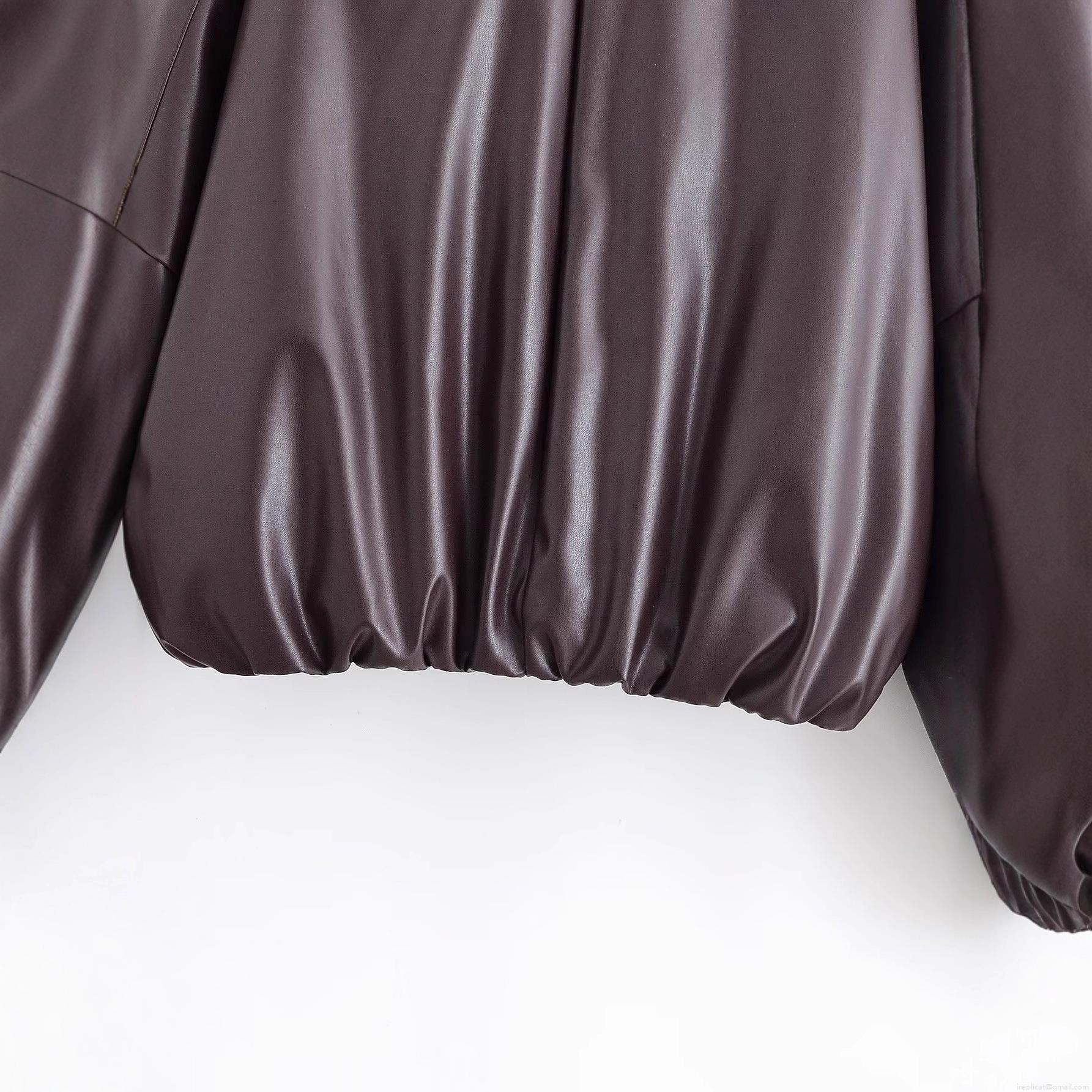 Women's Winter PU Faux Leather Puffer Jacket Large Lapel Zipper Oversized Padded Coat Warm Streetwear Casual Outerwear For Women