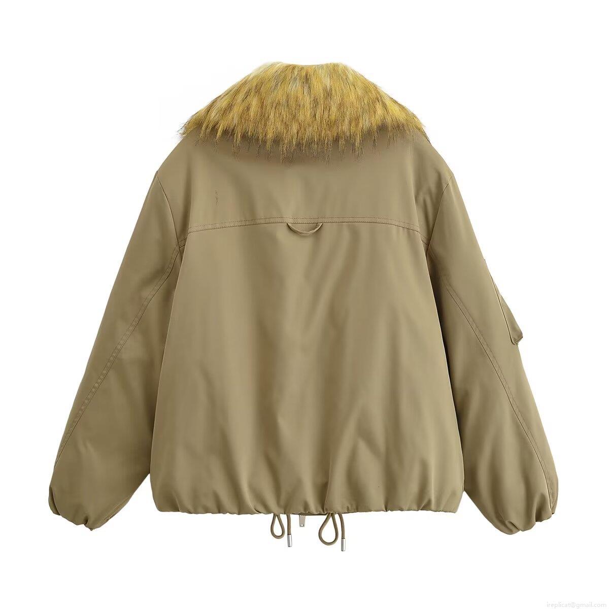 Women's Padded Puffer Jacket With Faux Fur Collar Solid Color Polyester Warm Winter Outerwear Coat With Drawstring Hem Casual Streetwear Ladies Windproof Clothing