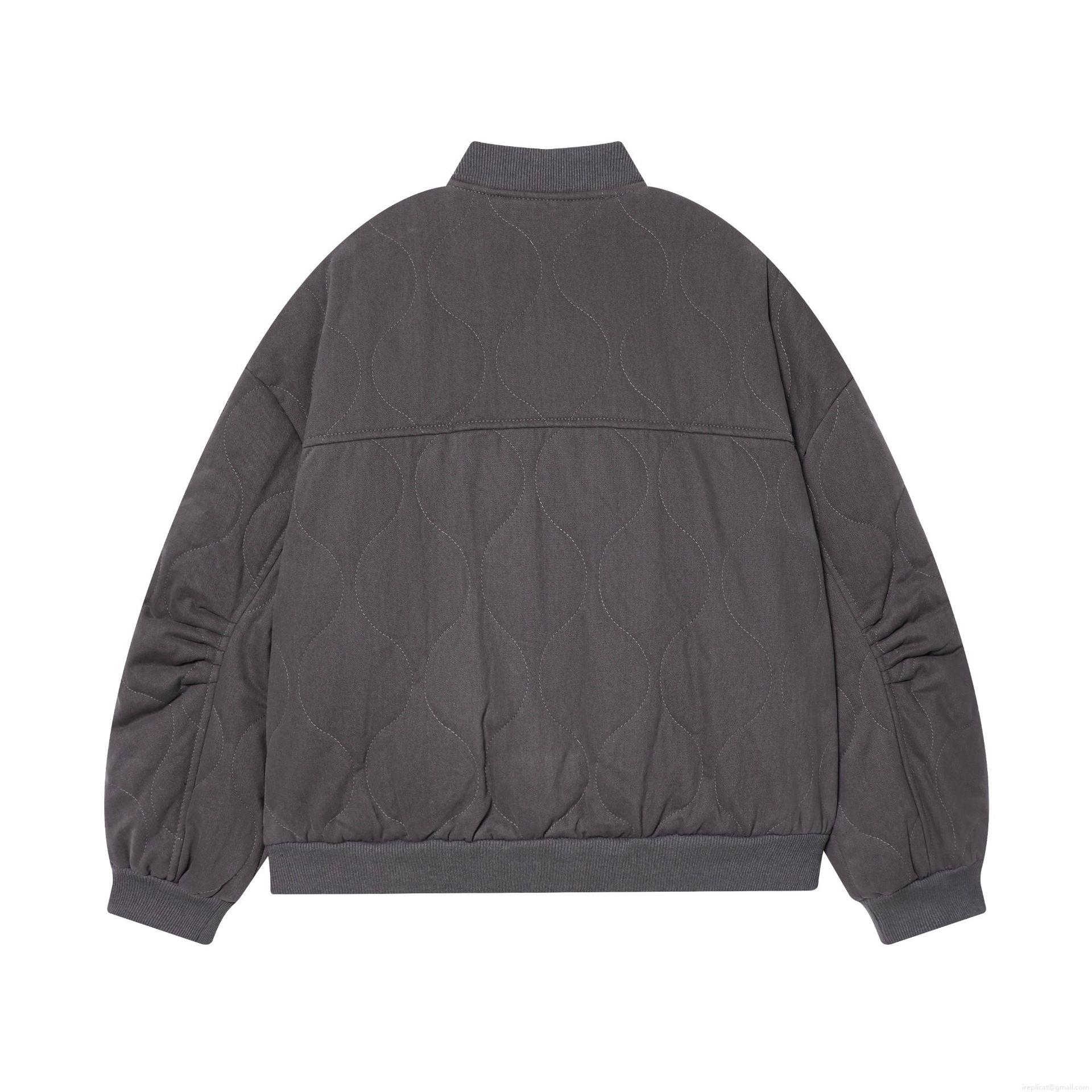 Women's Loose Quilted Puffer Jacket Polyester Wave Pattern Padded Baseball Jacket Double Pockets Winter Warm Outerwear Streetwear Casual Coat