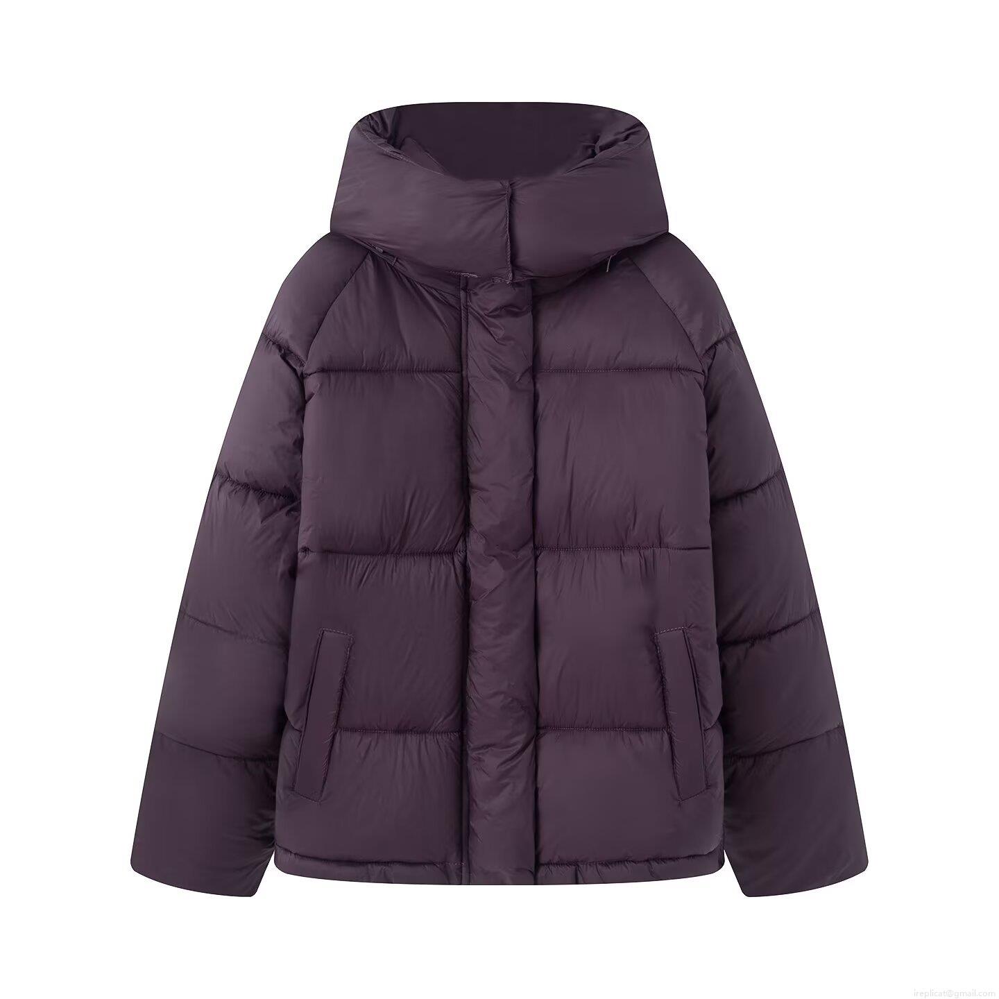 Women's Loose Casual Hooded Puffer Jacket Solid Color Long Sleeve Padded Coat Warm Polyester Quilted Outerwear With Zipper Pocket For Autumn Winter Lady