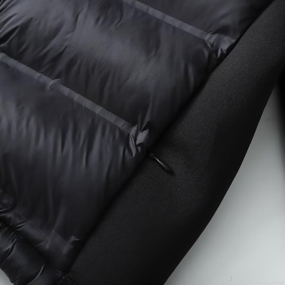 Women's Black Hooded Puffer Jacket Polyester Quilted Spliced Zipper Coat Casual Streetwear Autumn Winter Outerwear For Women Warm Long Sleeve Top