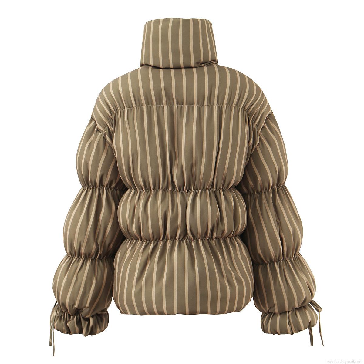 Women's Winter Striped Polyester Padded Puffer Jacket With Stand Collar Long Sleeve Quilted Warm Casual Streetwear Coat Outwear For Women
