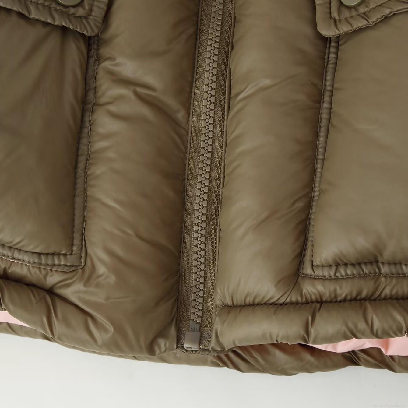 Women's Hooded Puffer Jacket Warm Quilted Outerwear Contrast Color Lining Loose Fit Casual Zip-up Cotton Coat With Pockets For Women