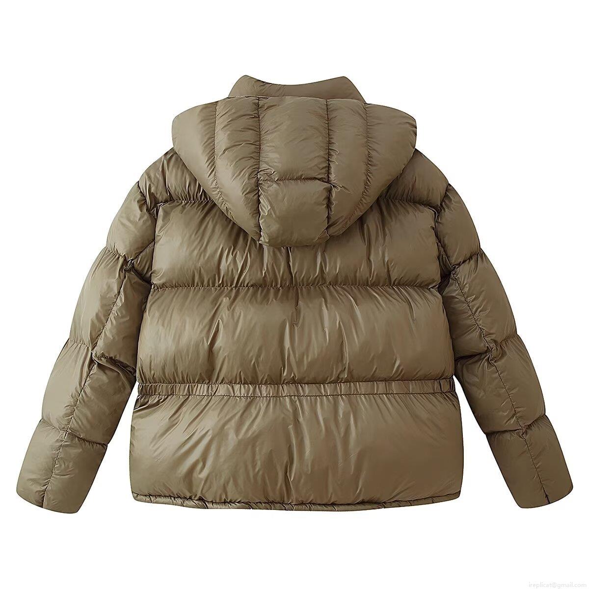 Women's Hooded Puffer Jacket Warm Quilted Outerwear Contrast Color Lining Loose Fit Casual Zip-up Cotton Coat With Pockets For Women