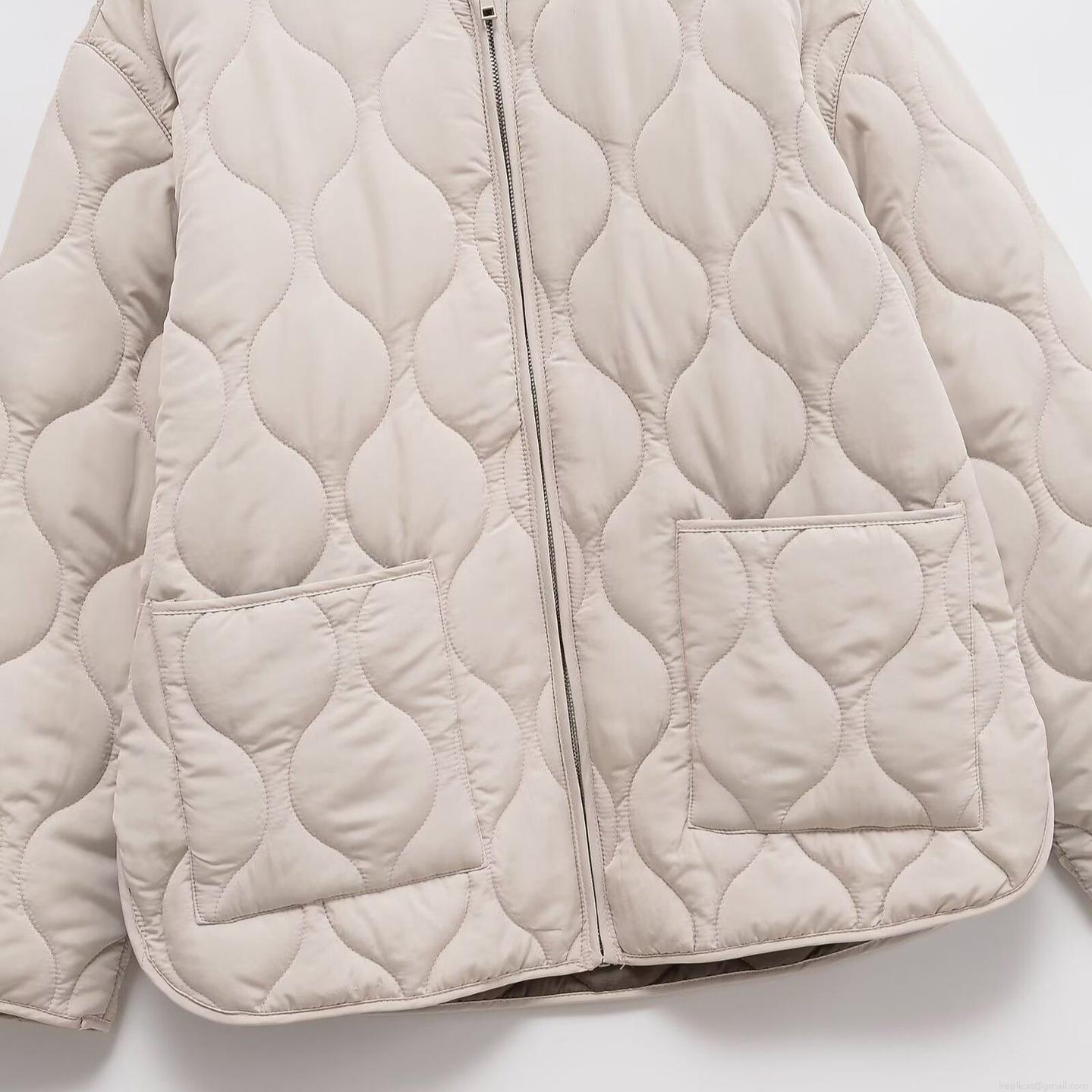 Women's Casual Lightweight Wavy Quilted Jacket Zip Up Padded Coat With Pockets Solid Color Polyester Outerwear For Women Simple Winter Style