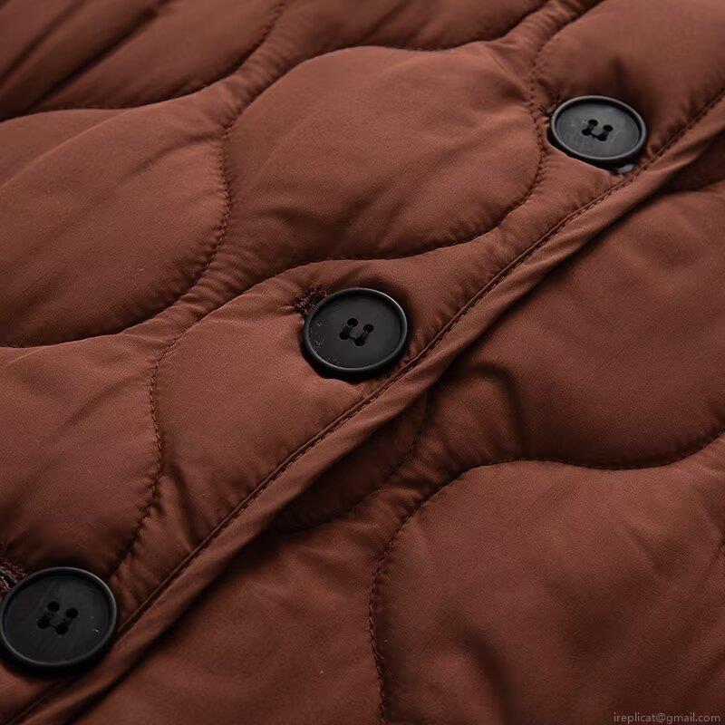 Women's Casual Loose Quilted Cotton Padded Jacket Round Neck Long Sleeve Button Down Mid-Length Warm Puffer Coat Plain Solid Color Outerwear For Women