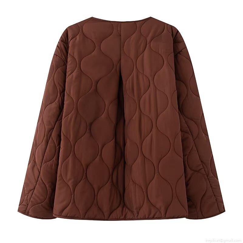 Women's Casual Loose Quilted Cotton Padded Jacket Round Neck Long Sleeve Button Down Mid-Length Warm Puffer Coat Plain Solid Color Outerwear For Women
