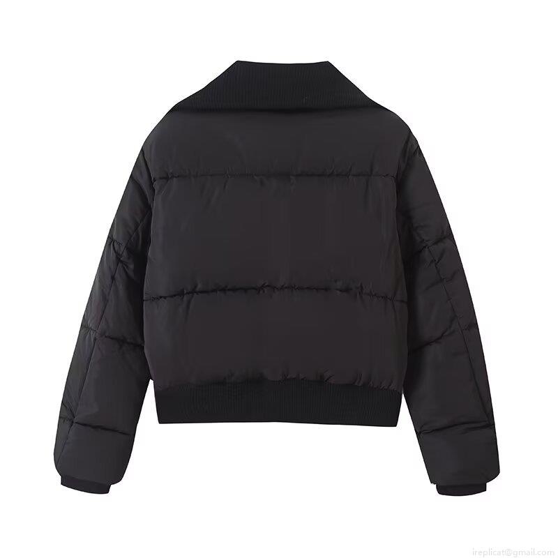 Women's Cotton-Padded Jacket Thick Ribbed Collar Zipper Padded Coat Casual Warm Winter Outerwear Women Fashion Quilted Jacket