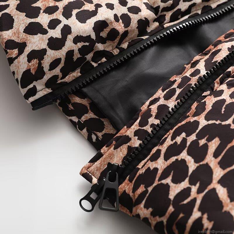 Women's Leopard Print Hooded Padded Coat Long Oversized Winter Warm Jacket With Zipper Closure Casual Fashion Outerwear For Ladies