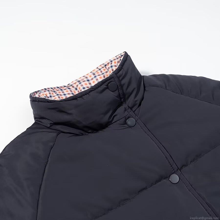 Women's Reversible Padded Jacket Stand Collar Plaid Solid Color Winter Warm Cotton Padded Coat With Snap Buttons Drawstring Hem Fashion Casual Outerwear For Women