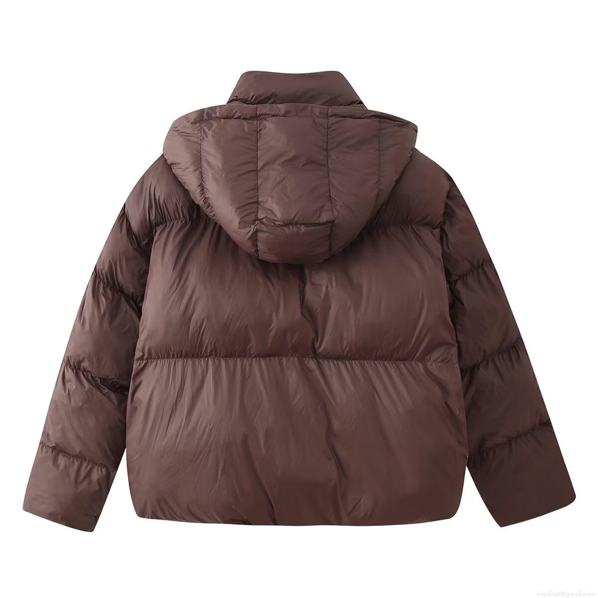 Women's Winter Puffer Jacket Hooded Short Cotton Padded Coat Quilted Warm Outwear With Metal Snaps Casual Solid Color Windproof Jacket For Women