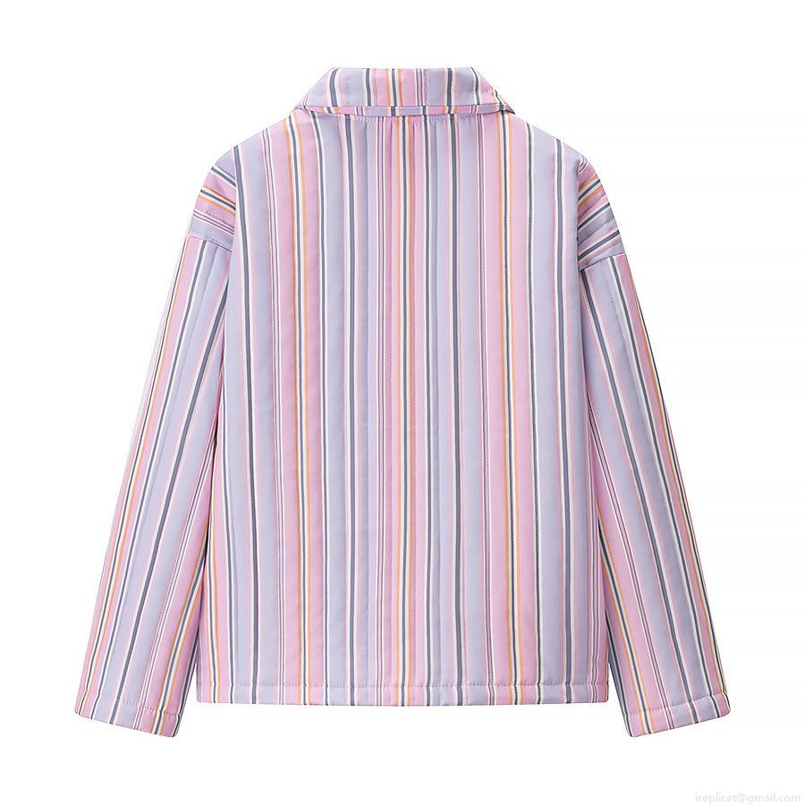 Women's Casual Colorful Striped Quilted Jacket Padded Puffer Coat With Gold Zipper Pockets Polyester Spandex Blend Loose Fit Autumn Winter Outerwear For Women