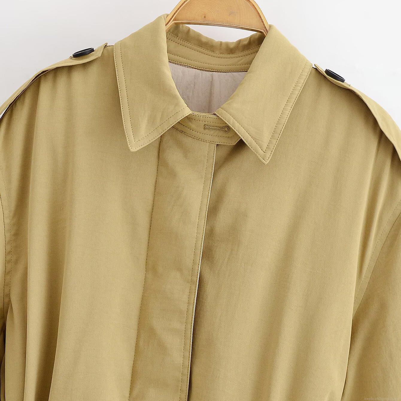 Women's Fashion Slim Fit Mid-Length Padded Trench Coat Jacket With Belt 100% Polyester Imitation Silk Cotton Lapel Outerwear Autumn Winter Casual Coat