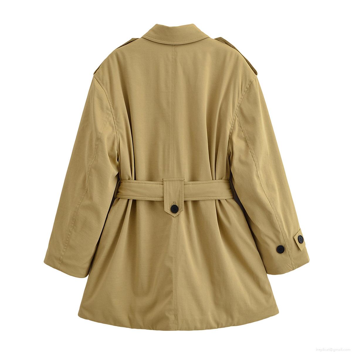 Women's Fashion Slim Fit Mid-Length Padded Trench Coat Jacket With Belt 100% Polyester Imitation Silk Cotton Lapel Outerwear Autumn Winter Casual Coat