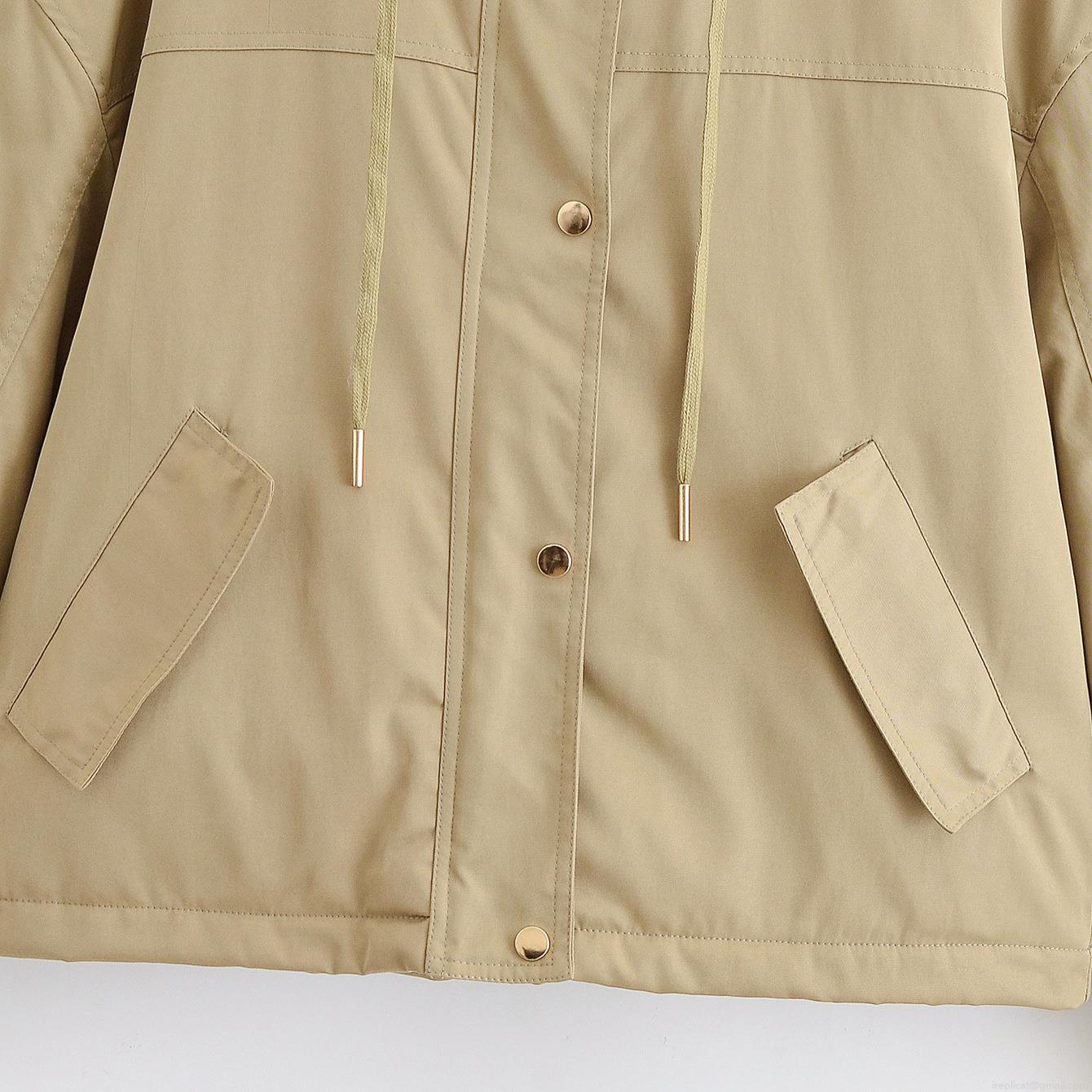 Women's Casual Hooded Parka Jacket With Faux Fur Collar Warm Polyester Padded Coat For Winter Autumn Outdoor Khaki Zip Up Windproof Outerwear