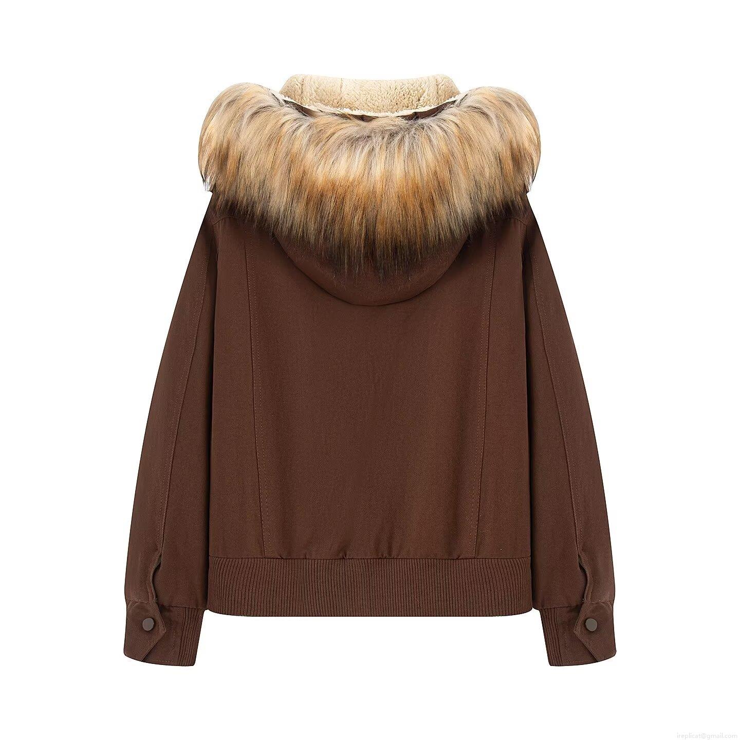 Women's Casual Hooded Cotton-Padded Jacket With Detachable Faux Fur Collar Utility Workwear Style Windproof Warm Short Coat For Autumn Winter