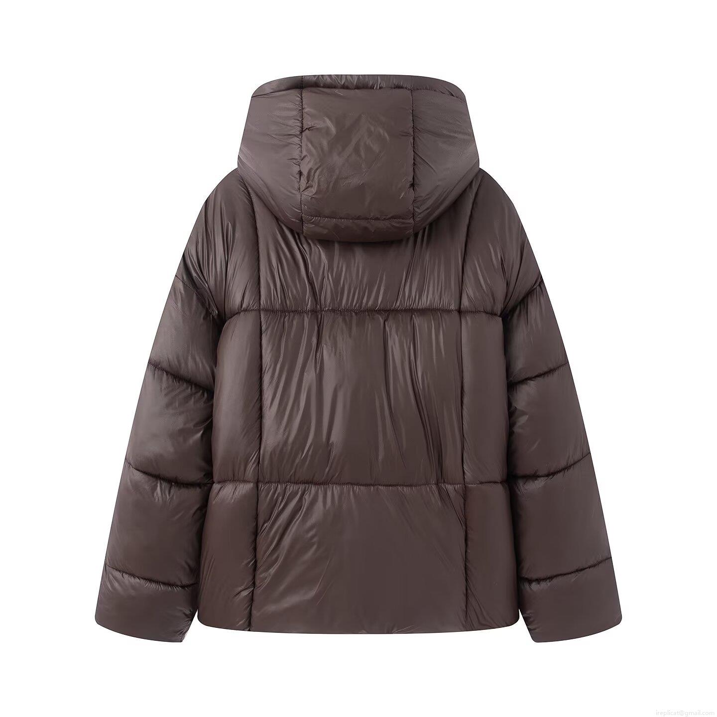 Women's Glossy Hooded Puffer Jacket Quilted Padded Winter Coat With Stand Collar Loose Fit Casual Warm Thick Outerwear Parka For Women