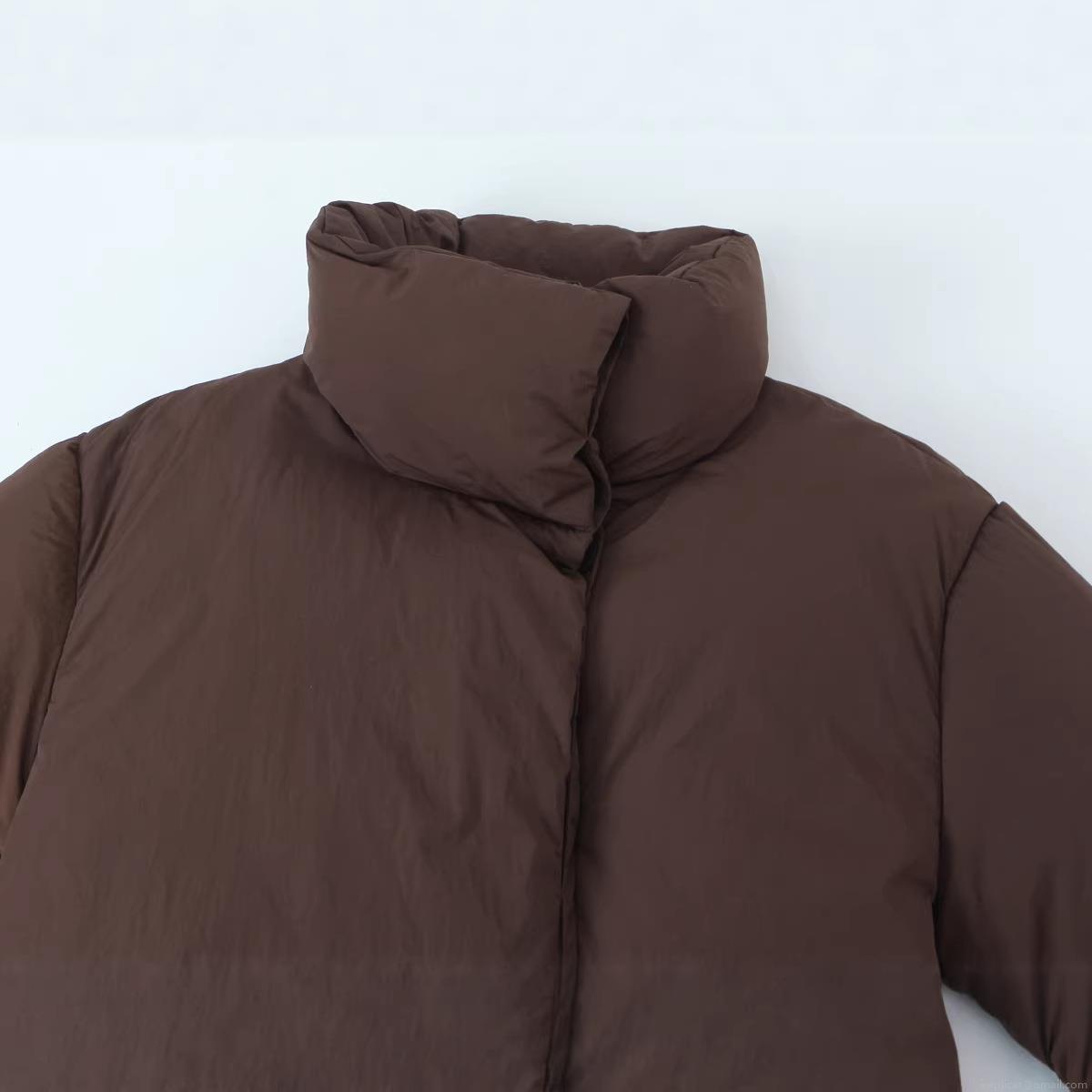 Women's Short Puffer Jacket Thick Polyester Quilted Coat With Stand Collar Side Bow Ties Loose Casual Winter Outerwear For Women