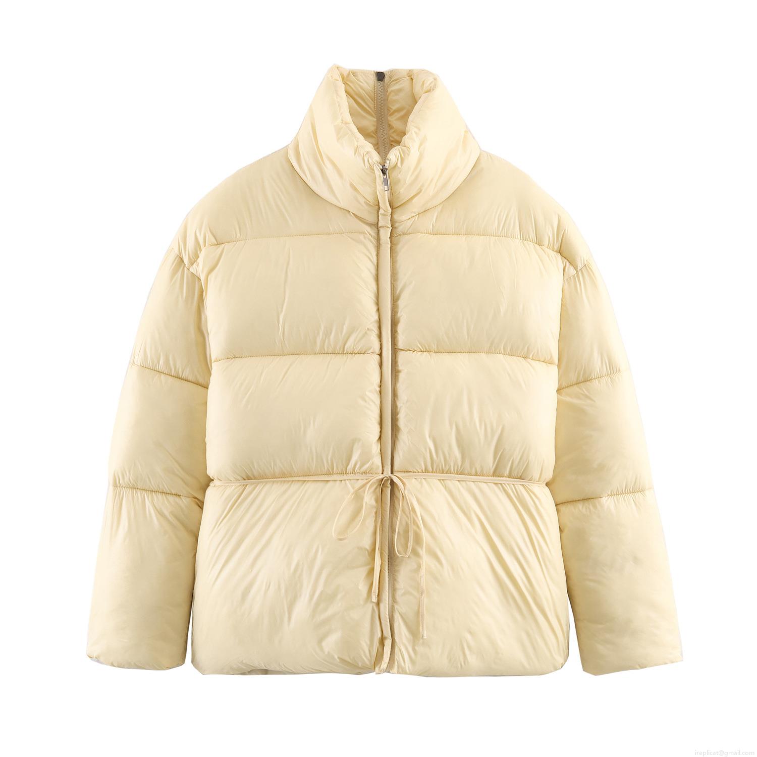 Women's Casual Puffer Jacket Cotton Polyester Blend Quilted Padded Coat With Drawstring Waist And Stand Collar Warm Winter Outerwear For Women Lightweight Fashion Slim Fit Padded Jacket