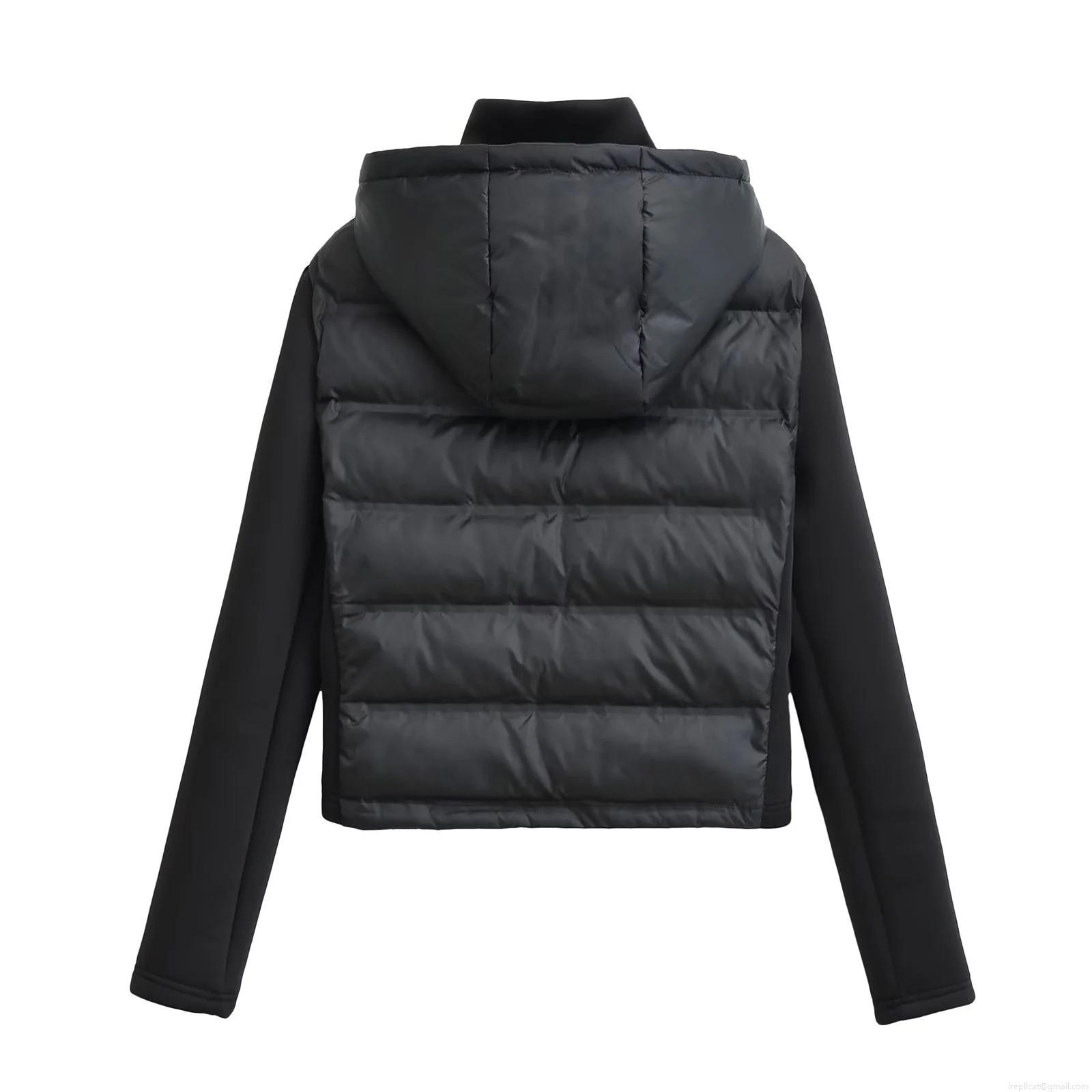 Women's Casual Black Hooded Puffer Jacket Quilted Stitching Long Sleeve Slim Fit Warm Padded Coat Outwear For Winter