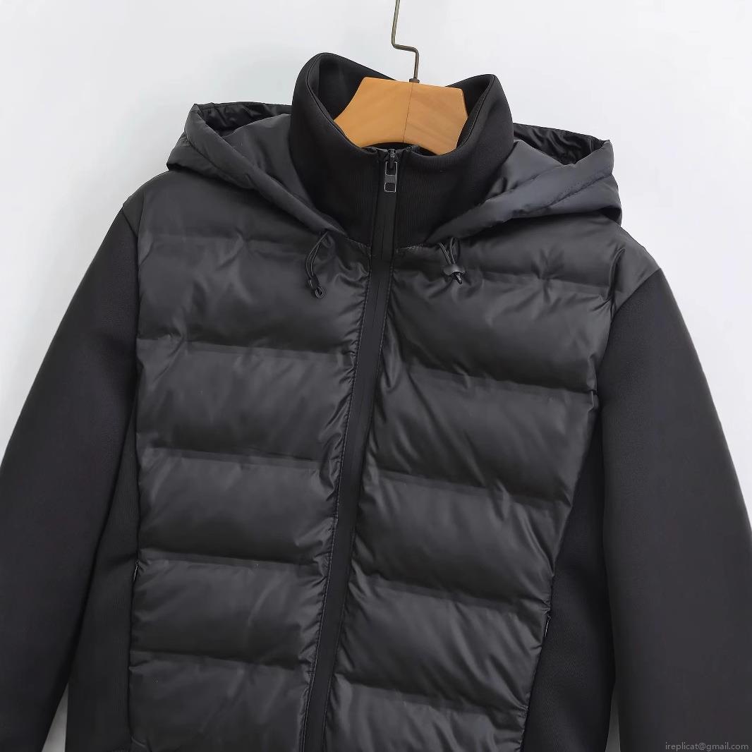 Women's Casual Black Hooded Puffer Jacket Quilted Stitching Long Sleeve Slim Fit Warm Padded Coat Outwear For Winter