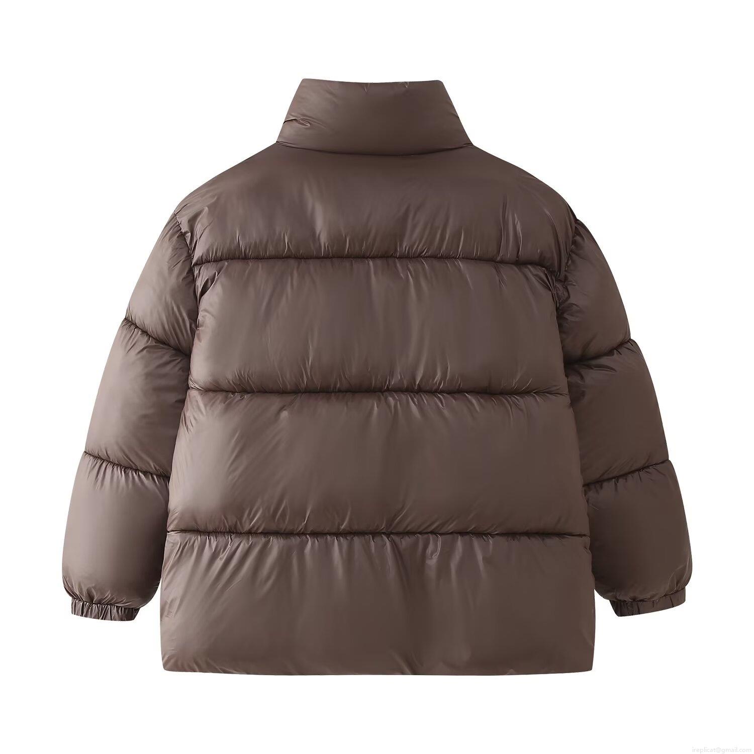 Women's Casual Oversized Quilted Puffer Jacket Stand Collar Winter Warm Padded Coat Polyester Cotton Blend Outerwear Coffee Brown Windproof Zip Up Padded Jacket