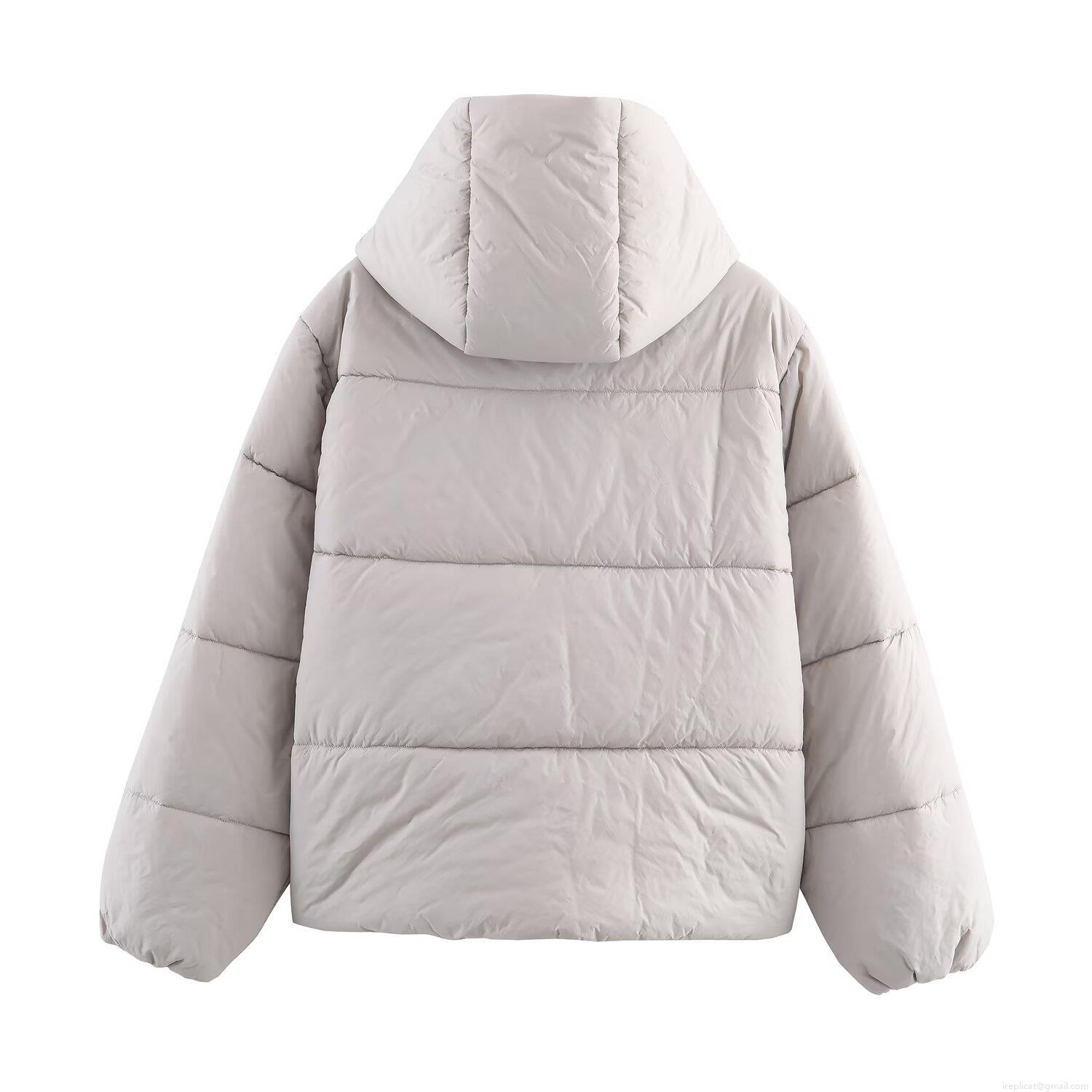 Women's Hooded Waterproof Puffer Jacket Thick Cotton-Padded Coat Loose Streetwear Warm Winter Jacket Outwear Solid Color Light Gray Polyester Jacket