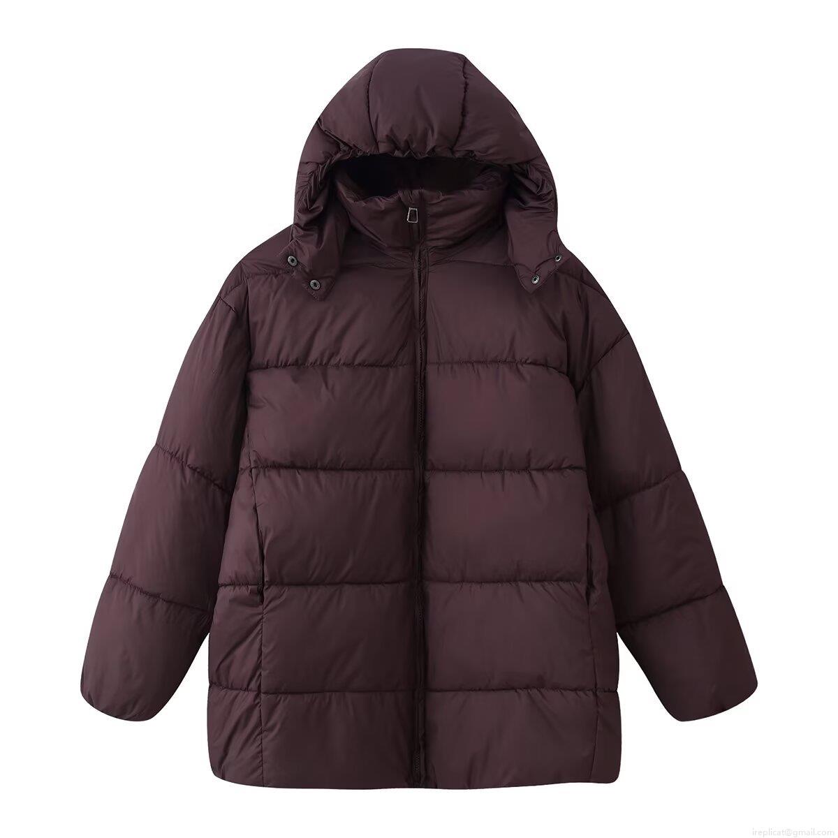 Women's Mid-Length Quilted Puffer Jacket Hooded Long Sleeve Polyester Padded Winter Coat Warm Windproof Solid Color Outerwear Casual Streetwear Parka