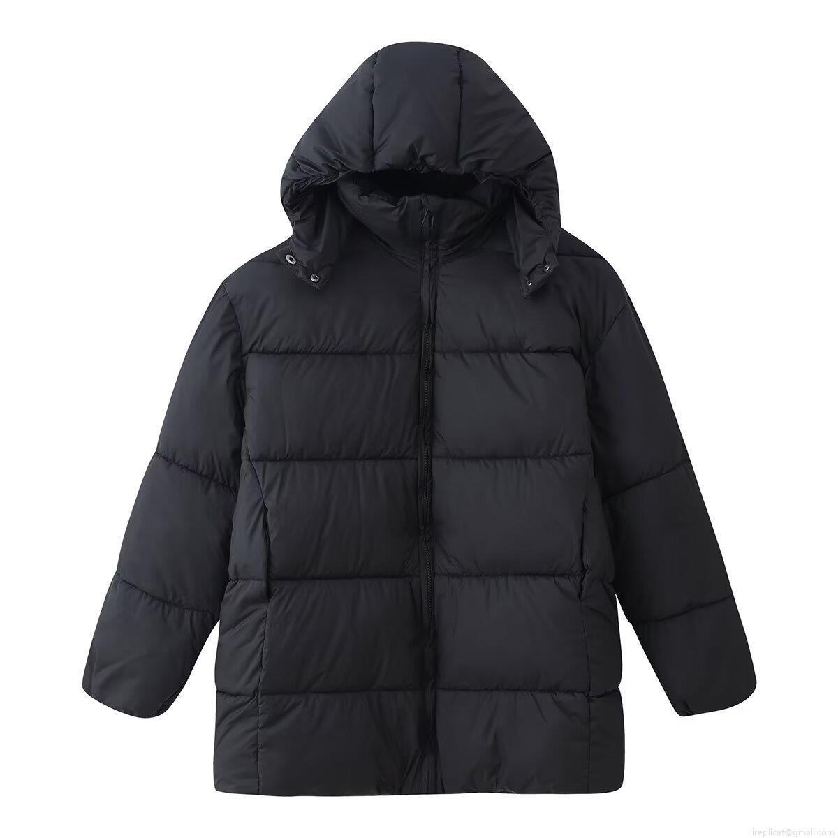 Women's Mid-Length Quilted Puffer Jacket Hooded Long Sleeve Polyester Padded Winter Coat Warm Windproof Solid Color Outerwear Casual Streetwear Parka