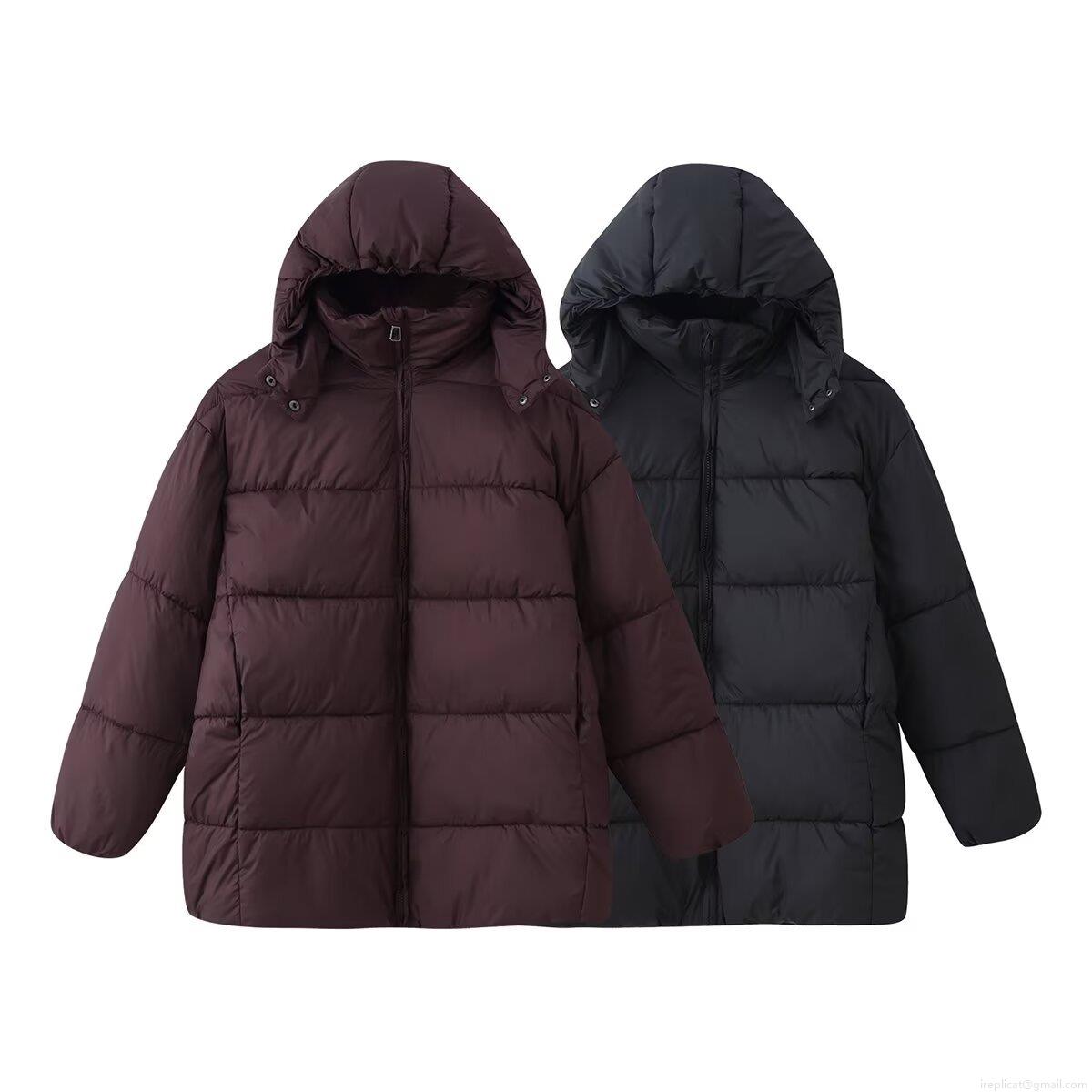 Women's Mid-Length Quilted Puffer Jacket Hooded Long Sleeve Polyester Padded Winter Coat Warm Windproof Solid Color Outerwear Casual Streetwear Parka