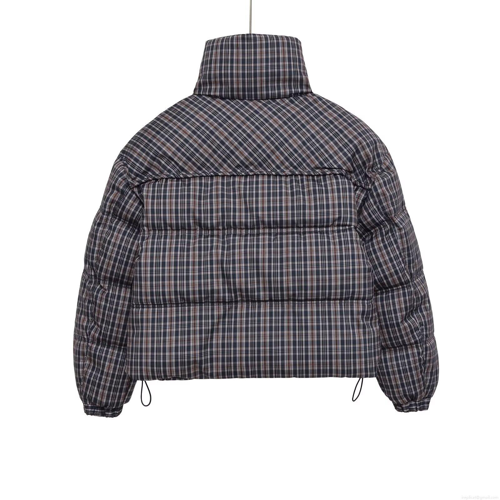 Women's Plaid Padded Jacket Vintage Grey Blue Checked Quilted Coat With Stand Collar Drawstring Hem Long Sleeve Winter Warm Outerwear For Women Streetwear