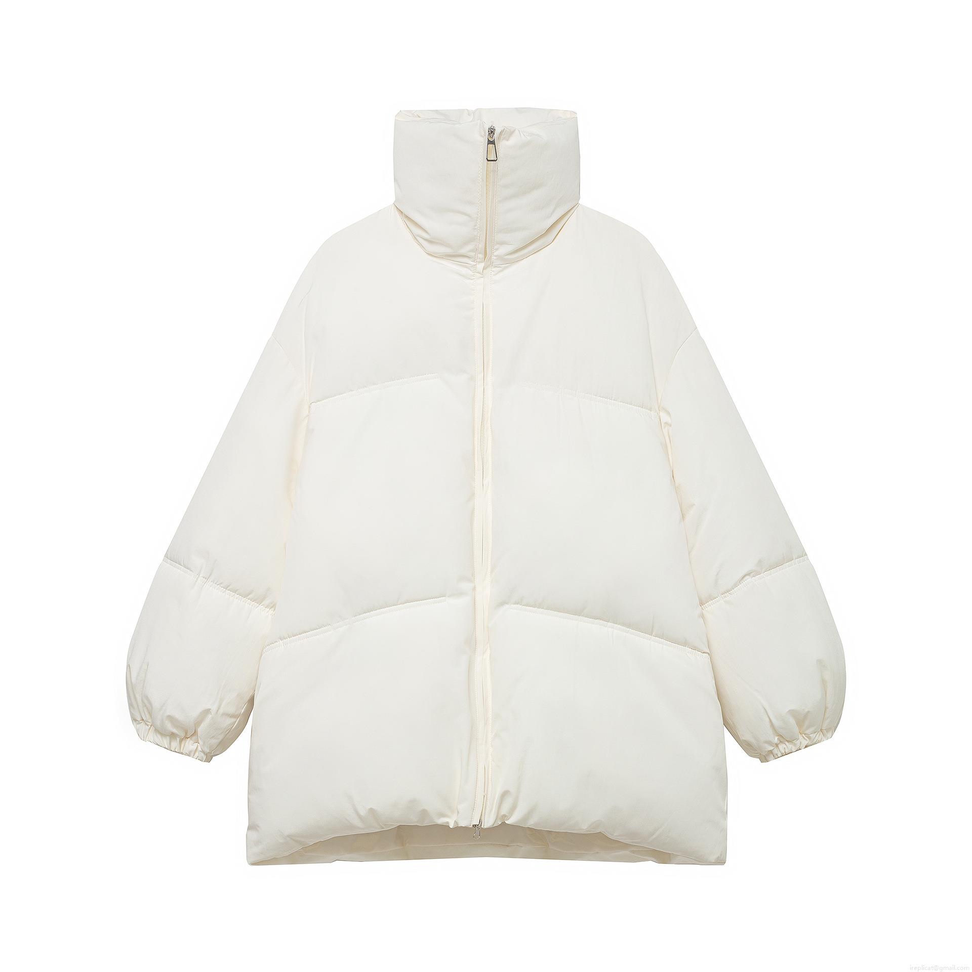 Women's Stand Collar Padded Jacket Oversized Solid Color Long Sleeve Puffer Coat Casual Loose Mid-Length Winter Outerwear