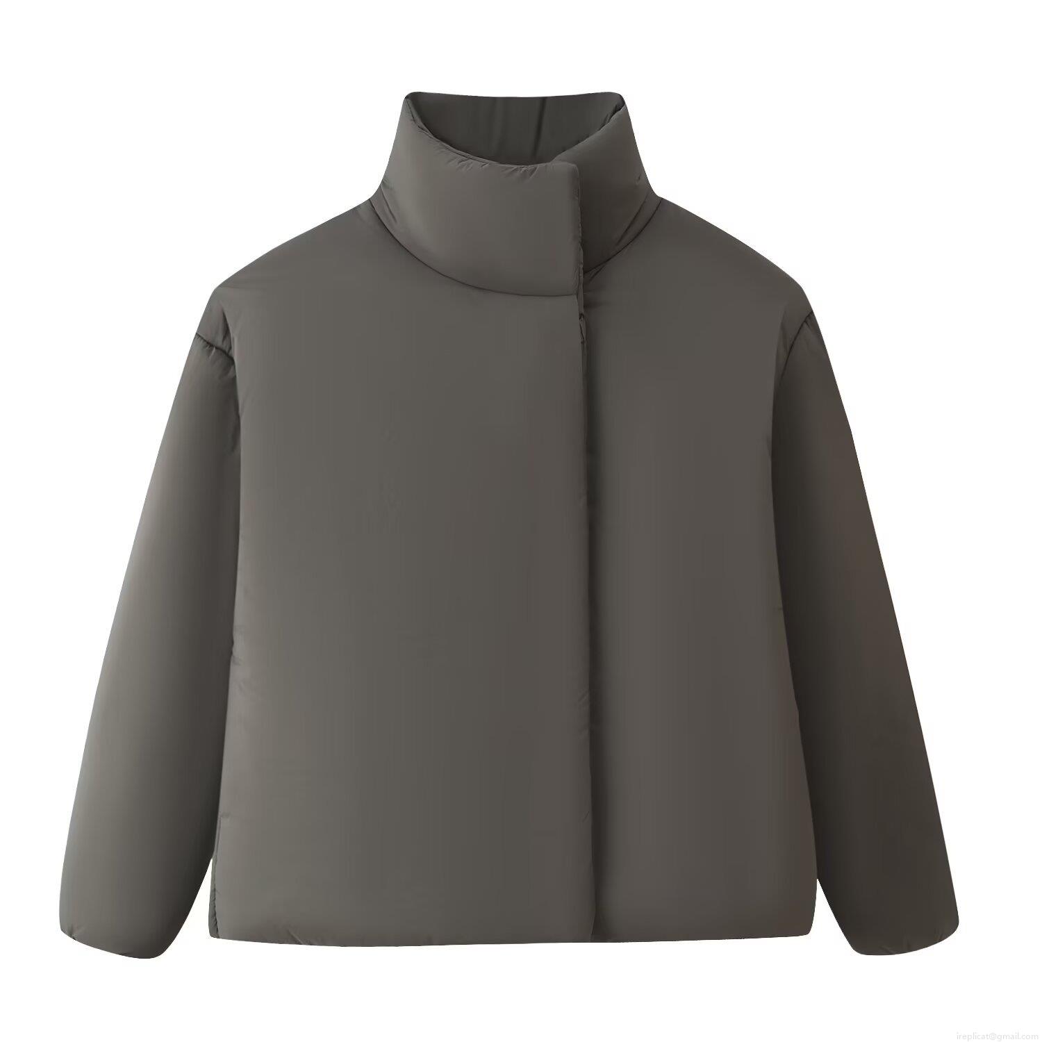 Women's Casual Loose Padded Jacket Stand Collar Long Sleeve Solid Color Winter Coat Minimalist Streetwear Outerwear For Women Polyester Padded Jacket With Concealed Button