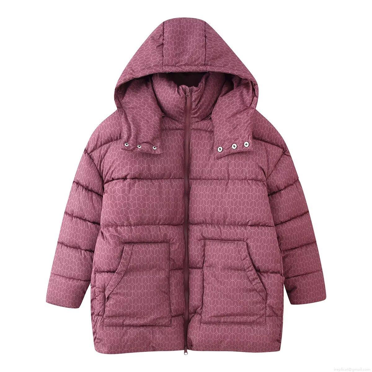 Women's Geometric Print Hooded Cotton-Padded Jacket Winter Warm Polyester Quilted Coat With Zipper Pockets Casual Western Style Outerwear For Ladies