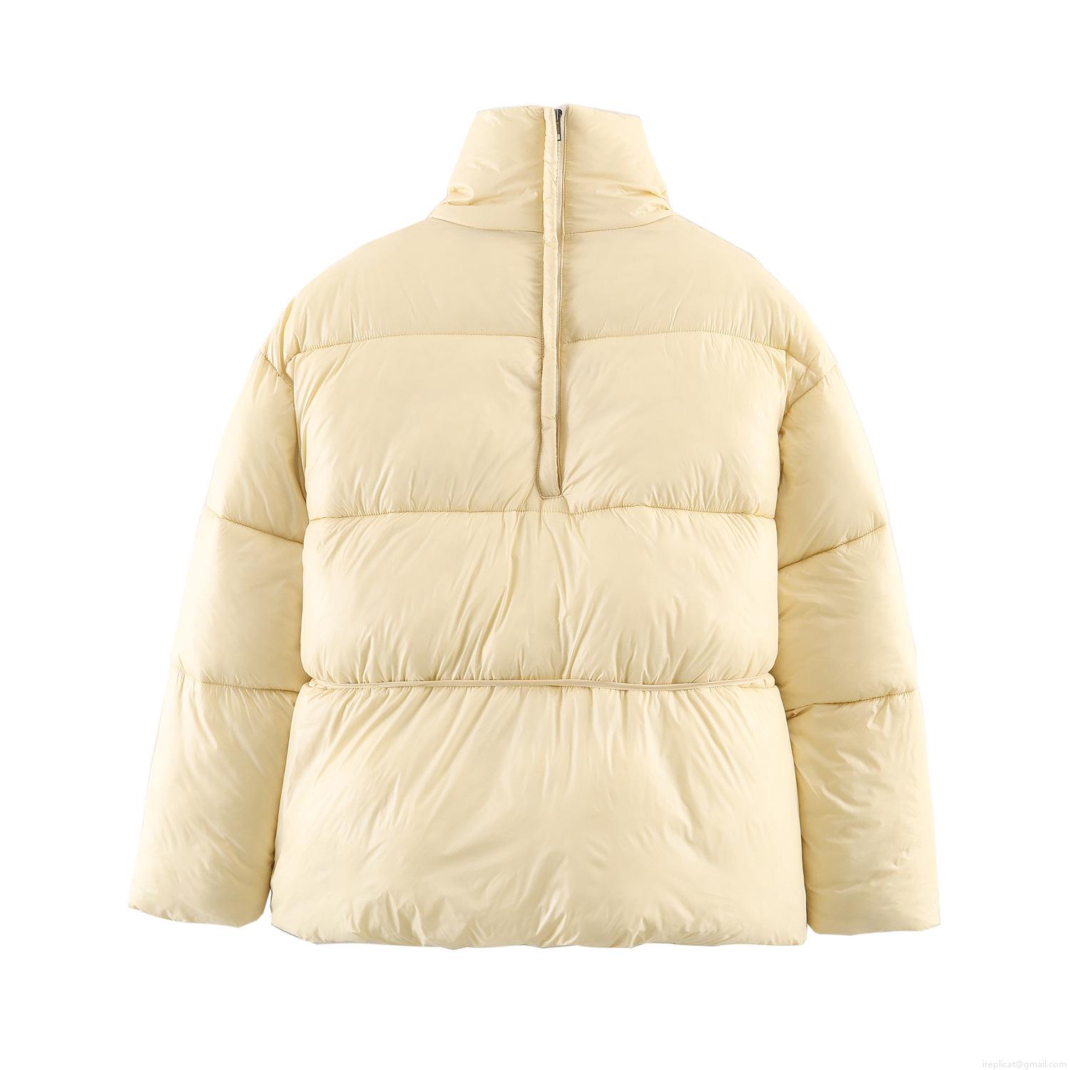 Women's Puffer Jacket White Duck Down Filled Warm Stand Collar Drawstring Waist Padded Coat Winter Casual Streetwear Ladies Windproof Outerwear