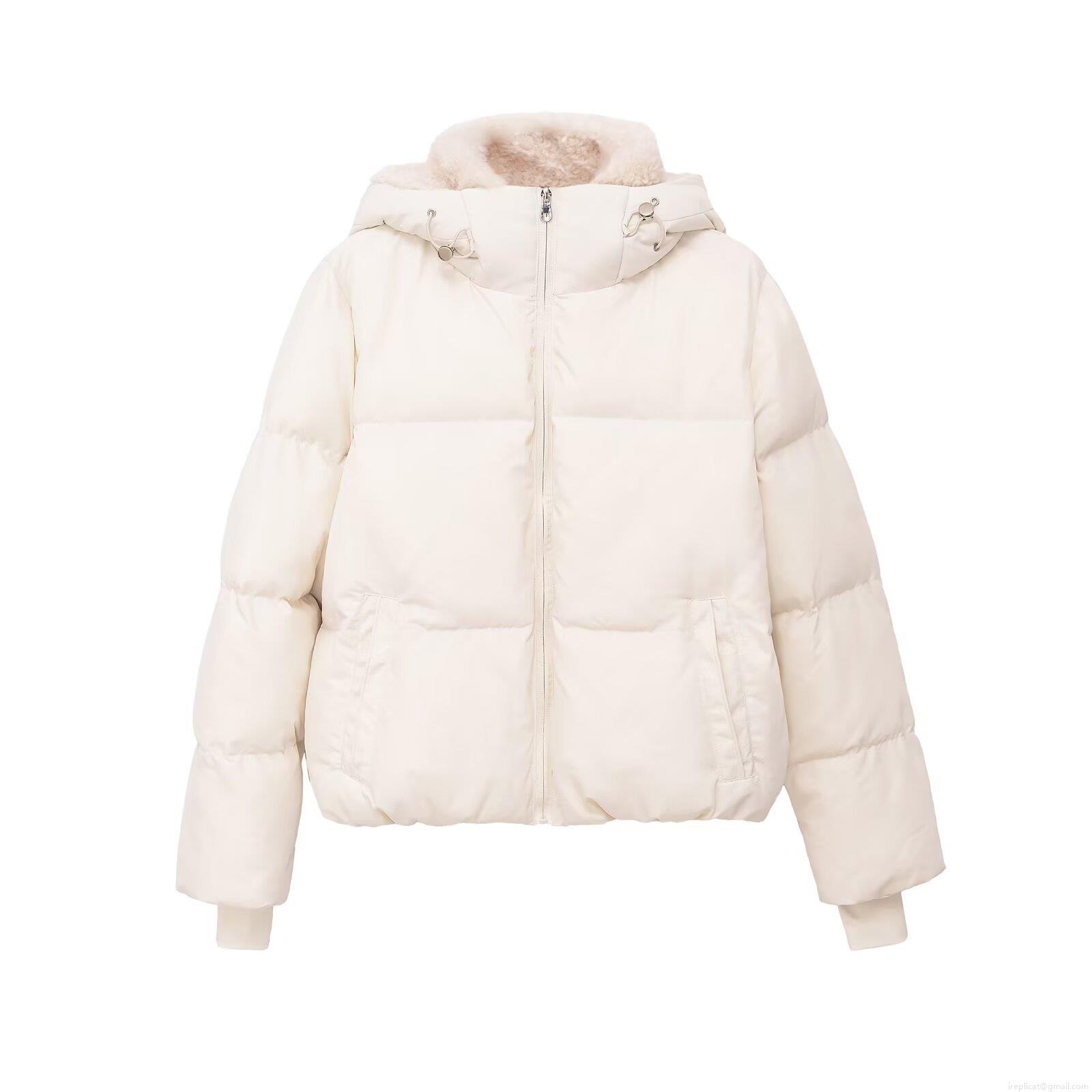 Women's Winter Puffer Jacket Loose Fit Hooded Polyester Quilted Coat Thick Warm Outerwear With Faux Fur Trim Off-white Casual Streetwear Jacket