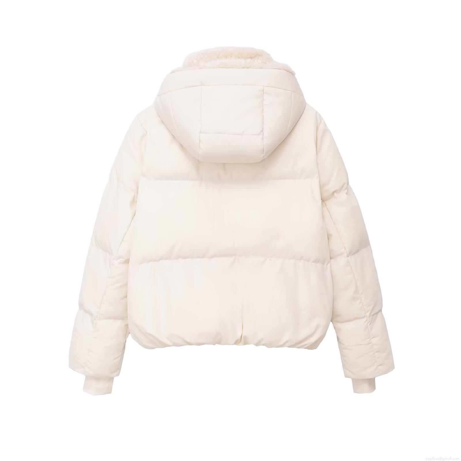 Women's Winter Puffer Jacket Loose Fit Hooded Polyester Quilted Coat Thick Warm Outerwear With Faux Fur Trim Off-white Casual Streetwear Jacket