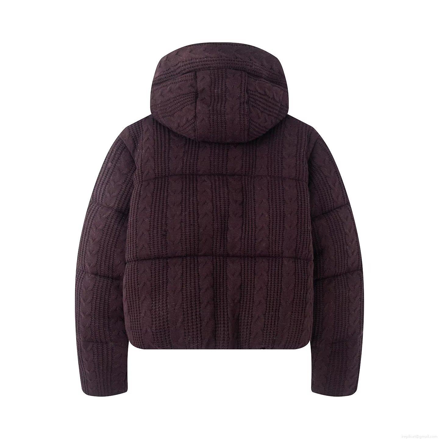 Women Winter Hooded Padded Jacket Fashion Loose Knit Pattern Coat Warm Streetwear Outwear Cotton Blend Windproof Parka Jacket For Ladies