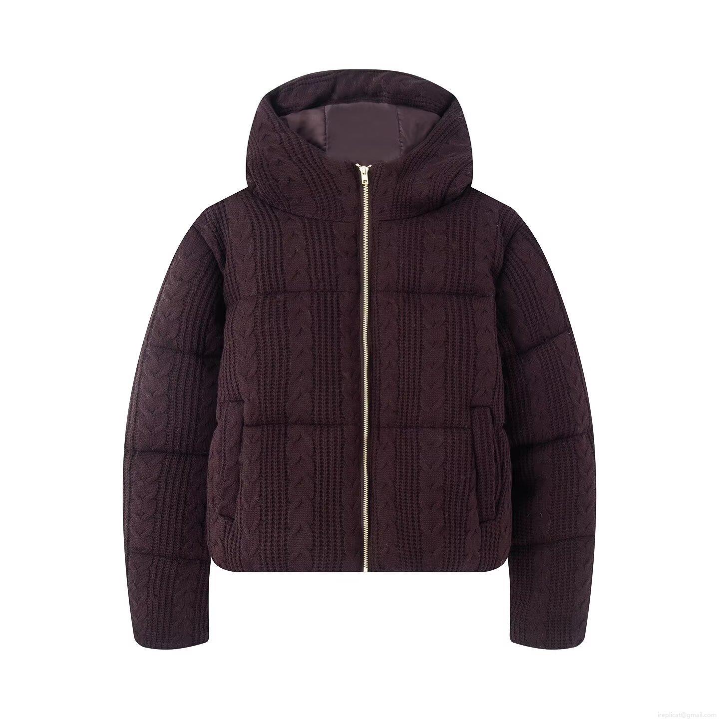 Women Winter Hooded Padded Jacket Fashion Loose Knit Pattern Coat Warm Streetwear Outwear Cotton Blend Windproof Parka Jacket For Ladies
