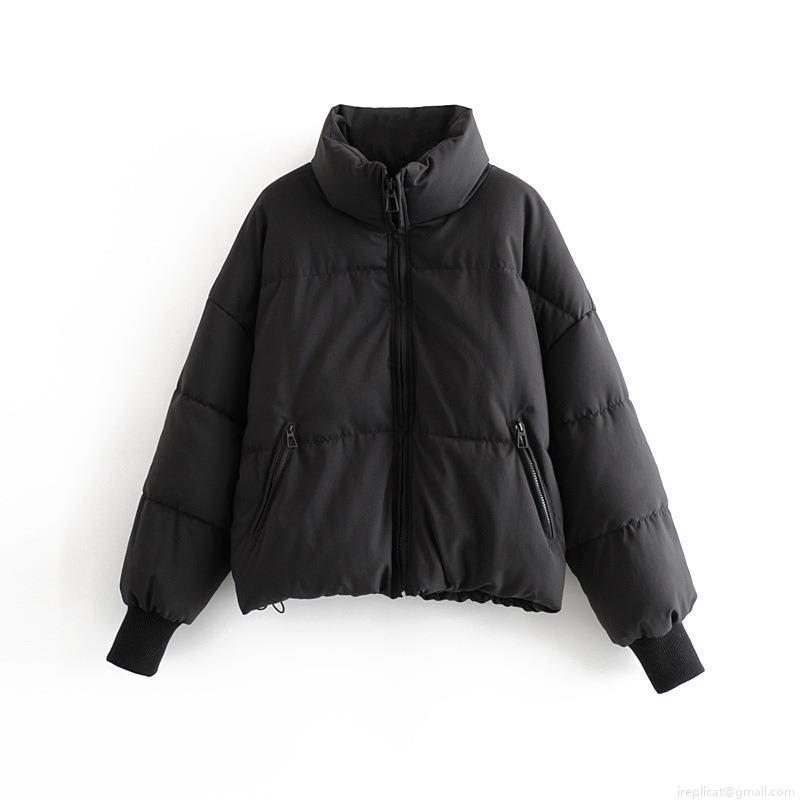 Women's Short Puffer Jacket Stand Collar Zip Up Warm Cotton Padded Coat Windproof Streetwear Oversized Bread Jacket Outwear For Winter Casual Style