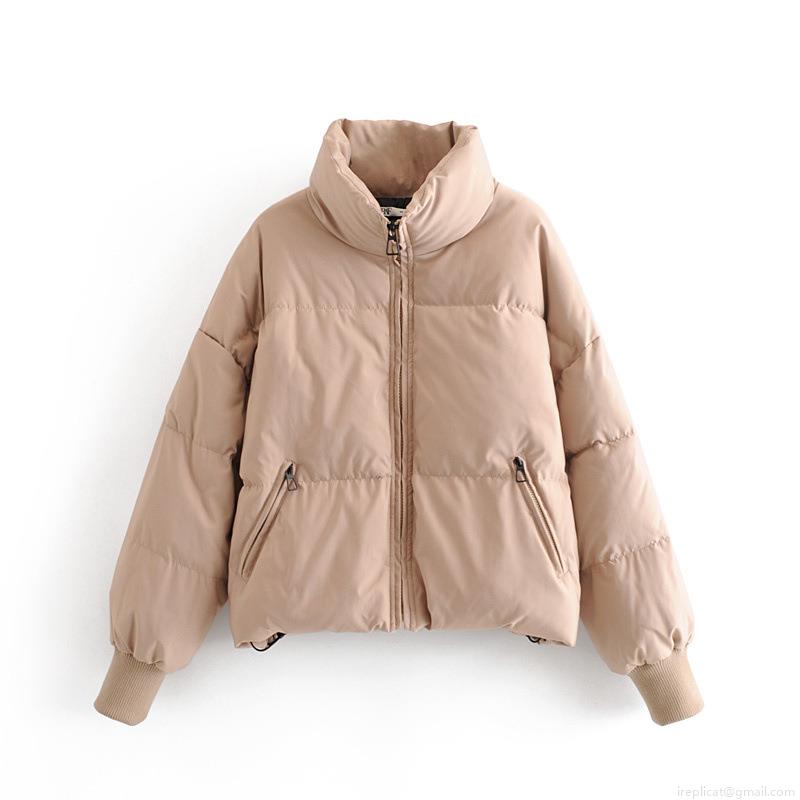 Women's Short Puffer Jacket Stand Collar Zip Up Warm Cotton Padded Coat Windproof Streetwear Oversized Bread Jacket Outwear For Winter Casual Style